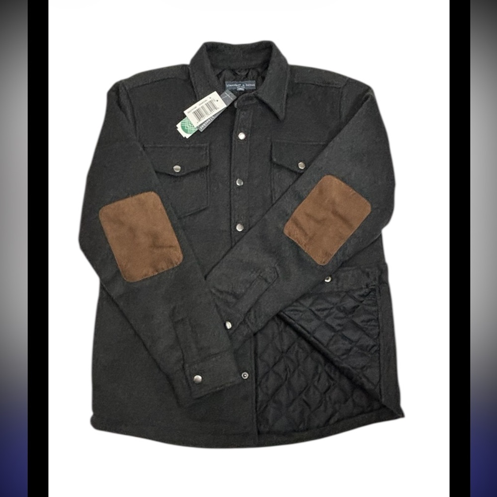 BLEEKER & BROAD Ashton Shacket Mens Medium Elbow Patch Lined Snap Closure